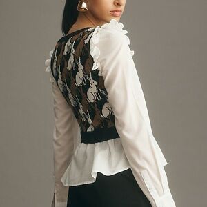 Maeve White and Black Ruffle Blouse